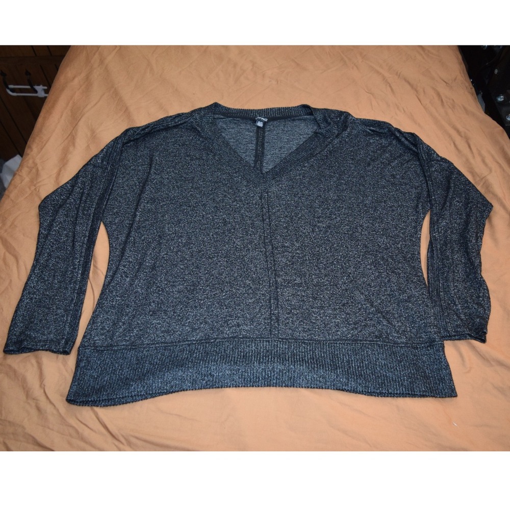 Buffalo David Bitton Womens XL Gray Marl V-Neck Drop Shoulder Seam Sweater Top